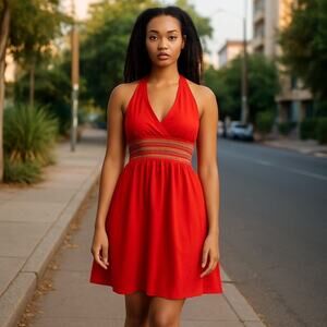 Vintage Forever 21 Y2K Babydoll Halter Red dress Coastal Boho Chic Indie Small